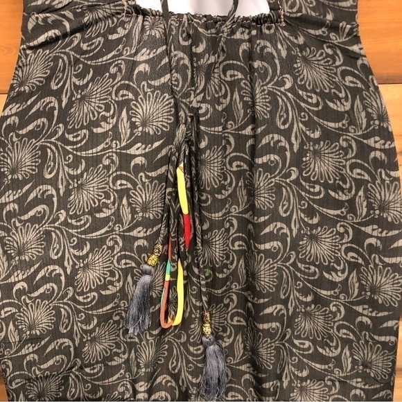 GURU for Life grey print all silk wrap look print sundress M/L - Picture 7 of 8